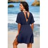 imageDokotoo Swimsuit Coverup for Women Hollow Out V Neck Short Sleeve Bathing Suit Bikini Beach Cover Ups Mini DressNavy