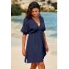 imageDokotoo Swimsuit Coverup for Women Hollow Out V Neck Short Sleeve Bathing Suit Bikini Beach Cover Ups Mini DressNavy