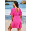 imageDokotoo Swimsuit Coverup for Women Hollow Out V Neck Short Sleeve Bathing Suit Bikini Beach Cover Ups Mini DressRosy