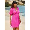 imageDokotoo Swimsuit Coverup for Women Hollow Out V Neck Short Sleeve Bathing Suit Bikini Beach Cover Ups Mini DressRosy