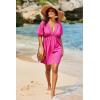 imageDokotoo Swimsuit Coverup for Women Hollow Out V Neck Short Sleeve Bathing Suit Bikini Beach Cover Ups Mini DressRosy