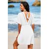imageDokotoo Swimsuit Coverup for Women Hollow Out V Neck Short Sleeve Bathing Suit Bikini Beach Cover Ups Mini DressWhite
