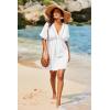 imageDokotoo Swimsuit Coverup for Women Hollow Out V Neck Short Sleeve Bathing Suit Bikini Beach Cover Ups Mini DressWhite