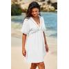 imageDokotoo Swimsuit Coverup for Women Hollow Out V Neck Short Sleeve Bathing Suit Bikini Beach Cover Ups Mini DressWhite