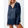 imageDokotoo Waffle Knit Hoodies for Womens Zip Up 2025 Drawstring Fall Casual Trendy Clothing Jackets Trendy OutfitsBlue