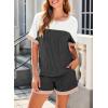 imageDokotoo Womens 2 Piece Outfits Loungewear Colorblock Short Sleeve Womens Tops Elastic Waist Shorts Ribbed Knited SetsBlack White