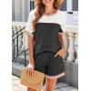 imageDokotoo Womens 2 Piece Outfits Loungewear Colorblock Short Sleeve Womens Tops Elastic Waist Shorts Ribbed Knited SetsBlack White