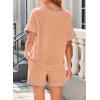 imageDokotoo Womens 2 Piece Outfits Loungewear Colorblock Short Sleeve Womens Tops Elastic Waist Shorts Ribbed Knited SetsCamel