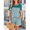 imageDokotoo Womens 2 Piece Outfits Loungewear Colorblock Short Sleeve Womens Tops Elastic Waist Shorts Ribbed Knited SetsGreen