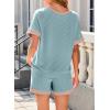 imageDokotoo Womens 2 Piece Outfits Loungewear Colorblock Short Sleeve Womens Tops Elastic Waist Shorts Ribbed Knited SetsGreen