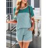 imageDokotoo Womens 2 Piece Outfits Loungewear Colorblock Short Sleeve Womens Tops Elastic Waist Shorts Ribbed Knited SetsGreen