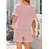 imageDokotoo Womens 2 Piece Outfits Loungewear Colorblock Short Sleeve Womens Tops Elastic Waist Shorts Ribbed Knited SetsPink