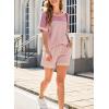 imageDokotoo Womens 2 Piece Outfits Loungewear Colorblock Short Sleeve Womens Tops Elastic Waist Shorts Ribbed Knited SetsPink