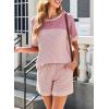imageDokotoo Womens 2 Piece Outfits Loungewear Colorblock Short Sleeve Womens Tops Elastic Waist Shorts Ribbed Knited SetsPink