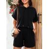 imageDokotoo Womens 2 Piece Outfits Summer Sweatsuit Short Sleeve Drawstring Hoodies and Lounge Sets With PocketBlack