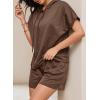 imageDokotoo Womens 2 Piece Outfits Summer Sweatsuit Short Sleeve Drawstring Hoodies and Lounge Sets With PocketCoffee