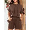 imageDokotoo Womens 2 Piece Outfits Summer Sweatsuit Short Sleeve Drawstring Hoodies and Lounge Sets With PocketCoffee