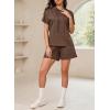 imageDokotoo Womens 2 Piece Outfits Summer Sweatsuit Short Sleeve Drawstring Hoodies and Lounge Sets With PocketCoffee