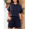 imageDokotoo Womens 2 Piece Outfits Summer Sweatsuit Short Sleeve Drawstring Hoodies and Lounge Sets With PocketDirty Blue