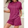 imageDokotoo Womens 2 Piece Outfits Summer Sweatsuit Short Sleeve Drawstring Hoodies and Lounge Sets With PocketRose Red