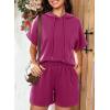 imageDokotoo Womens 2 Piece Outfits Summer Sweatsuit Short Sleeve Drawstring Hoodies and Lounge Sets With PocketRose Red