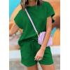 imageDokotoo Womens 2 Piece Outfits Sweatsuit Casual Short Sleeve Pullover Tops and Drawstring Shorts Pants Lounge SetsAdark Green