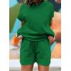 imageDokotoo Womens 2 Piece Outfits Sweatsuit Casual Short Sleeve Pullover Tops and Drawstring Shorts Pants Lounge SetsAdark Green
