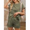 imageDokotoo Womens 2 Piece Outfits Sweatsuit Casual Short Sleeve Pullover Tops and Drawstring Shorts Pants Lounge SetsAmoss Green