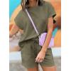 imageDokotoo Womens 2 Piece Outfits Sweatsuit Casual Short Sleeve Pullover Tops and Drawstring Shorts Pants Lounge SetsAmoss Green