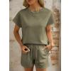 imageDokotoo Womens 2 Piece Outfits Sweatsuit Casual Short Sleeve Pullover Tops and Drawstring Shorts Pants Lounge SetsAmoss Green