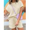 imageDokotoo Womens 2 Piece Outfits Sweatsuit Casual Short Sleeve Pullover Tops and Drawstring Shorts Pants Lounge SetsApricot
