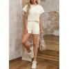 imageDokotoo Womens 2 Piece Outfits Sweatsuit Casual Short Sleeve Pullover Tops and Drawstring Shorts Pants Lounge SetsApricot