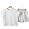 imageDokotoo Womens 2 Piece Outfits Sweatsuit Casual Short Sleeve Pullover Tops and Drawstring Shorts Pants Lounge SetsAwhite
