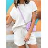 imageDokotoo Womens 2 Piece Outfits Sweatsuit Casual Short Sleeve Pullover Tops and Drawstring Shorts Pants Lounge SetsAwhite