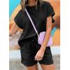imageDokotoo Womens 2 Piece Outfits Sweatsuit Casual Short Sleeve Pullover Tops and Drawstring Shorts Pants Lounge SetsBlack