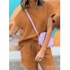 imageDokotoo Womens 2 Piece Outfits Sweatsuit Casual Short Sleeve Pullover Tops and Drawstring Shorts Pants Lounge SetsChestnut