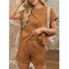 imageDokotoo Womens 2 Piece Outfits Sweatsuit Casual Short Sleeve Pullover Tops and Drawstring Shorts Pants Lounge SetsChestnut