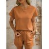 imageDokotoo Womens 2 Piece Outfits Sweatsuit Casual Short Sleeve Pullover Tops and Drawstring Shorts Pants Lounge SetsChestnut
