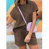 imageDokotoo Womens 2 Piece Outfits Sweatsuit Casual Short Sleeve Pullover Tops and Drawstring Shorts Pants Lounge SetsCoffee