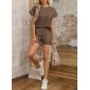imageDokotoo Womens 2 Piece Outfits Sweatsuit Casual Short Sleeve Pullover Tops and Drawstring Shorts Pants Lounge SetsCoffee
