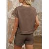 imageDokotoo Womens 2 Piece Outfits Sweatsuit Casual Short Sleeve Pullover Tops and Drawstring Shorts Pants Lounge SetsCoffee