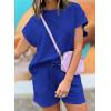 imageDokotoo Womens 2 Piece Outfits Sweatsuit Casual Short Sleeve Pullover Tops and Drawstring Shorts Pants Lounge SetsDark Blue