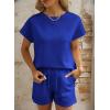 imageDokotoo Womens 2 Piece Outfits Sweatsuit Casual Short Sleeve Pullover Tops and Drawstring Shorts Pants Lounge SetsDark Blue