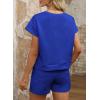 imageDokotoo Womens 2 Piece Outfits Sweatsuit Casual Short Sleeve Pullover Tops and Drawstring Shorts Pants Lounge SetsDark Blue