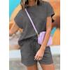 imageDokotoo Womens 2 Piece Outfits Sweatsuit Casual Short Sleeve Pullover Tops and Drawstring Shorts Pants Lounge SetsDark Grey