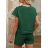 imageDokotoo Womens 2 Piece Outfits Sweatsuit Casual Short Sleeve Pullover Tops and Drawstring Shorts Pants Lounge SetsEvergreen