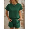 imageDokotoo Womens 2 Piece Outfits Sweatsuit Casual Short Sleeve Pullover Tops and Drawstring Shorts Pants Lounge SetsEvergreen