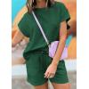 imageDokotoo Womens 2 Piece Outfits Sweatsuit Casual Short Sleeve Pullover Tops and Drawstring Shorts Pants Lounge SetsEvergreen