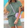 imageDokotoo Womens 2 Piece Outfits Sweatsuit Casual Short Sleeve Pullover Tops and Drawstring Shorts Pants Lounge SetsMineral Blue