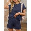 imageDokotoo Womens 2 Piece Outfits Sweatsuit Casual Short Sleeve Pullover Tops and Drawstring Shorts Pants Lounge SetsNavy Blue